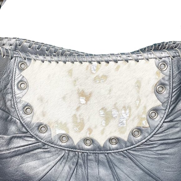 TREESJE Silver and Metallic Cowhide Inset Hobo Bag - Picture 4 of 8